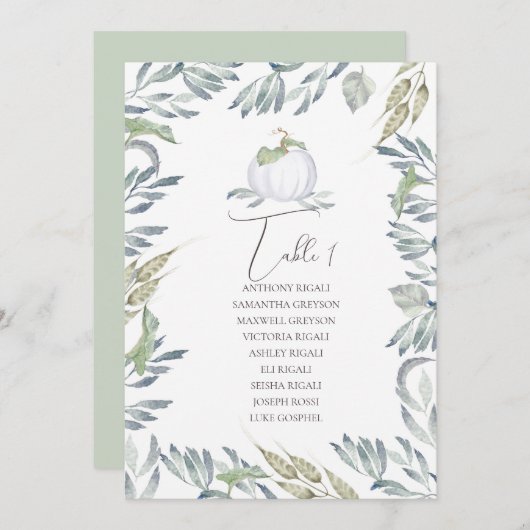 Waterverf Groene bladeren Bruiloft Zittafel Plan Kaart (Voorkant / Achterkant)