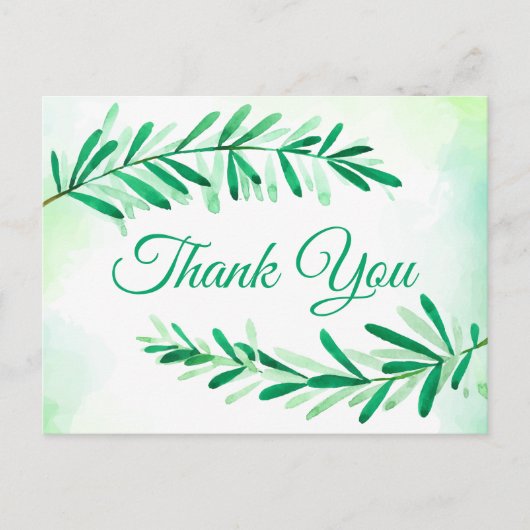 Waterverf Groene Bladeren Dank u Blad  Briefkaart (Voorkant)