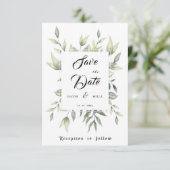 Waterverf Groene bladeren en bijkantoren Save The Date (Staand voorkant)