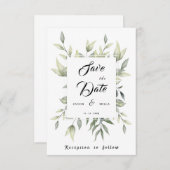 Waterverf Groene bladeren en bijkantoren Save The Date (Voorkant / Achterkant)