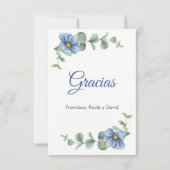 Waterverf Groene bladeren en Blauwe bloemen Doop Bedankkaart (Achterkant)