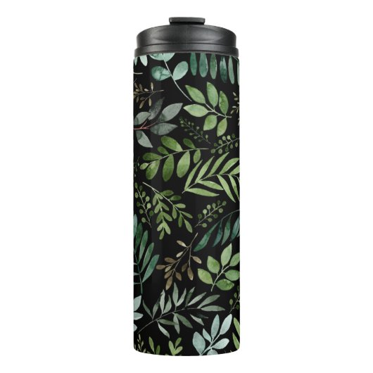 Waterverf groene bladeren en takken thermosbeker (Voorkant)