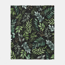 Waterverf groene bladeren fleece deken