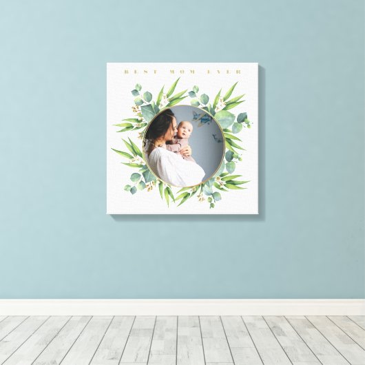 Waterverf groene bladeren foto lijst canvas afdruk (Insitu (Houten vloer))