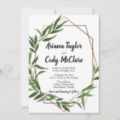 Waterverf groene bladeren geometrische bruiloft kaart (Voorkant)