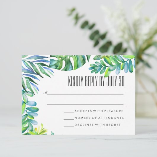 Waterverf Groene bladeren groen bruiloft RSVP (Staand voorkant)