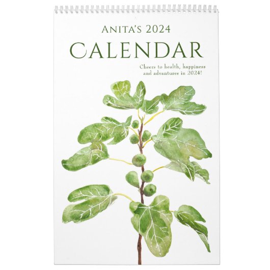 waterverf groene bladeren kalender 2024 (Hoes)