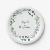 Waterverf Groene Bladeren Krans Trouwen Papieren Bordje (Voorkant)
