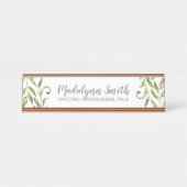 Waterverf Groene bladeren met de Naam van het Manu Bureau Naambordje (Voorkant)