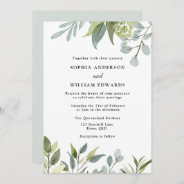 Waterverf groene bladeren Modern Wedding Kaart