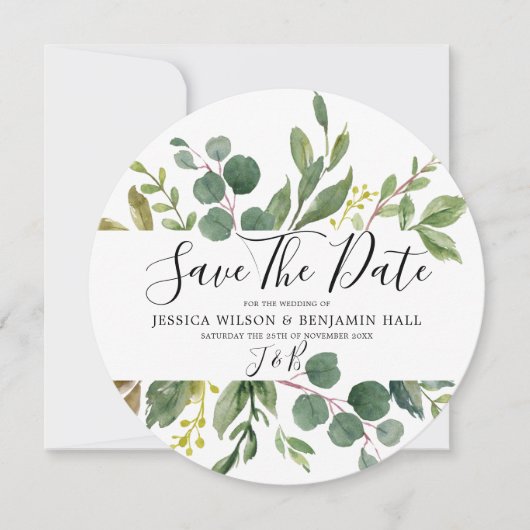 Waterverf groene bladeren Modern Wedding Save The Date (Voorkant)