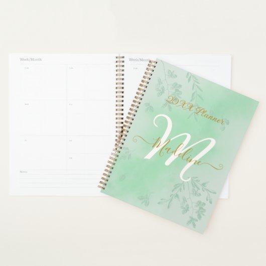 Waterverf Groene bladeren Monogram Planner (Display)
