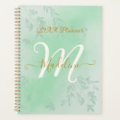 Waterverf Groene bladeren Monogram Planner (Voorkant)