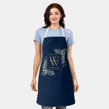 Waterverf Groene Bladeren Navy Blauwe Gouden Monog