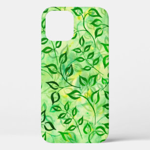 Waterverf groene bladeren op een geelgroene achter Case-Mate iPhone case