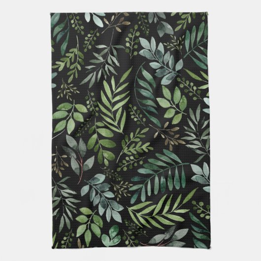 Waterverf groene bladeren  theedoek (Verticaal)