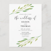 Waterverf groene bladeren trouwuitnodiging briefkaart (Voorkant)