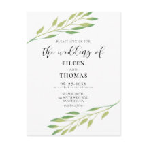 Waterverf groene bladeren trouwuitnodiging
