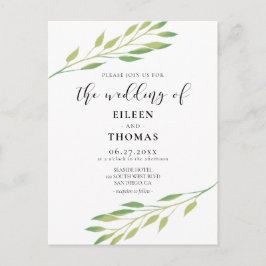 Waterverf groene bladeren trouwuitnodiging briefkaart