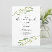 Waterverf groene bladeren trouwuitnodiging kaart (Staand voorkant)
