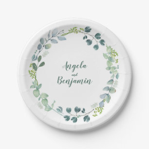 Waterverf Groene bladeren Wreath Wedding Papieren Bordje