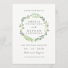 Waterverf Groene Bladkrans Bruiloft Save The Date
