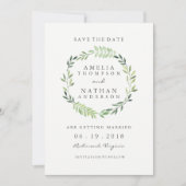 Waterverf Groene Bladkrans Bruiloft Save The Date (Voorkant)