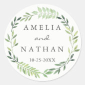 Waterverf Groene Bladkrans Bruiloft Sticker (Voorkant)