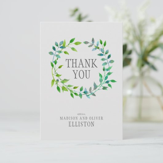 Waterverf groene bladkrans | Dank u Bedankkaart (Staand voorkant)