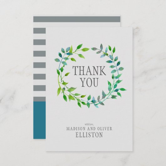 Waterverf groene bladkrans | Dank u Bedankkaart (Voorkant / Achterkant)