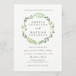 Waterverf Groene Bladkrans Huwelijksuitnodiging Kaart