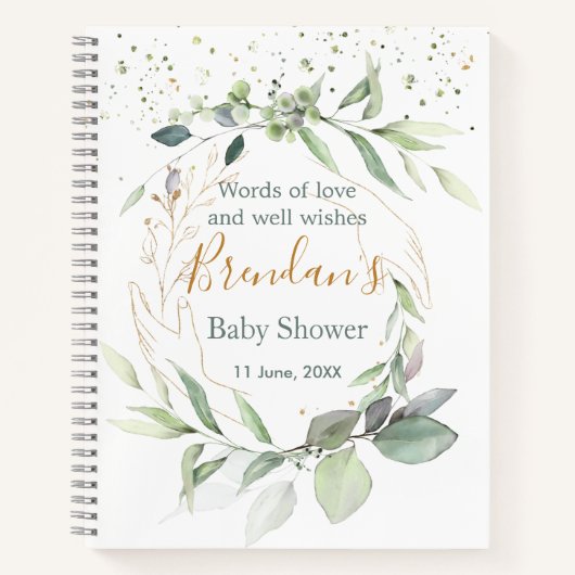 Waterverf Groene bladzijden Baby shower Gastboek Notitieboek (Voorkant)
