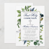Waterverf Groene Blauw Eerste Heilige Communie Kaart (Voorkant / Achterkant)