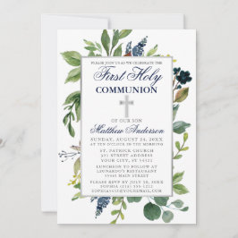 Waterverf Groene Blauw Eerste Heilige Communie Kaart
