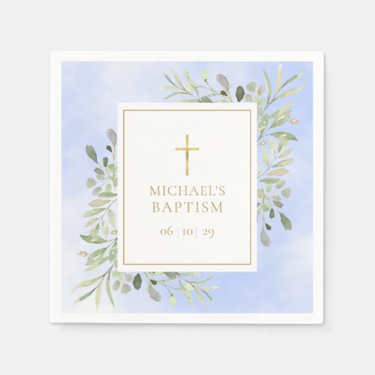 Waterverf Groene Blauwe Doop Christening Servet (Voorkant)
