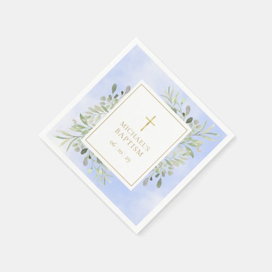 Waterverf Groene Blauwe Doop Christening Servet (Hoek)