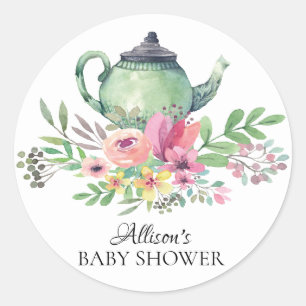 Waterverf Groene Bloemen Baby Tea Party Sticker