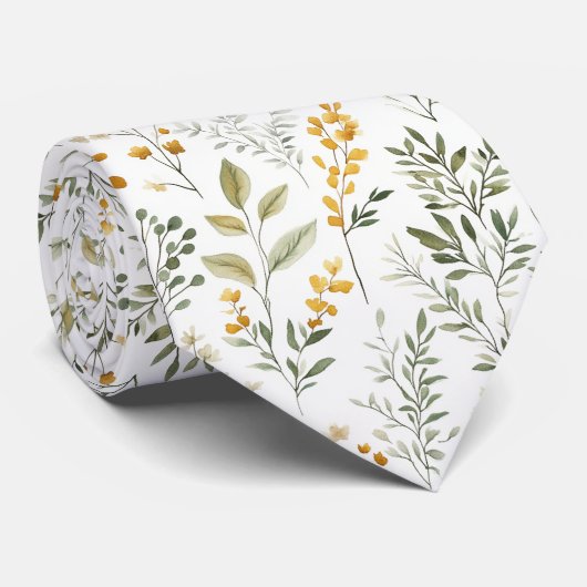 Waterverf groene bloemen bladeren lente stropdas (Opgerold)