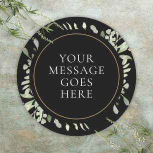 Waterverf Groene Bloemen Goud Zwart Bruiloft Ronde Sticker