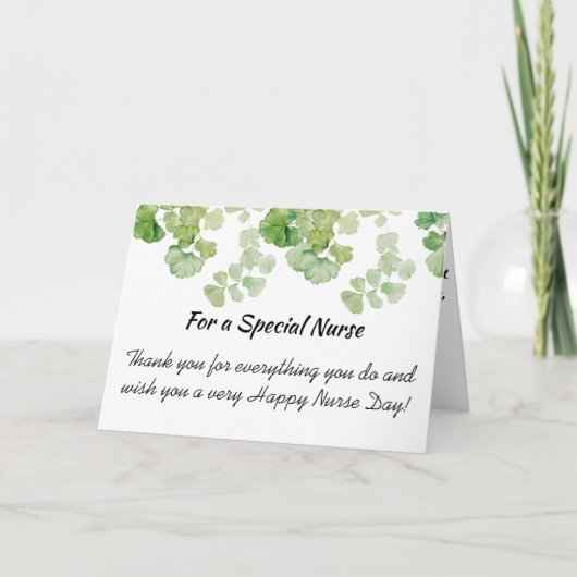 Waterverf Groene Bloemen Happy Nurse Day Bedankkaart (Voorkant)