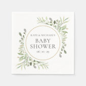 Waterverf Groene Bloemige Baby Shower Servet (Voorkant)