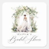 Waterverf Groene Bloemige Bruidsuitnodiging Vierkante Sticker (Voorkant)