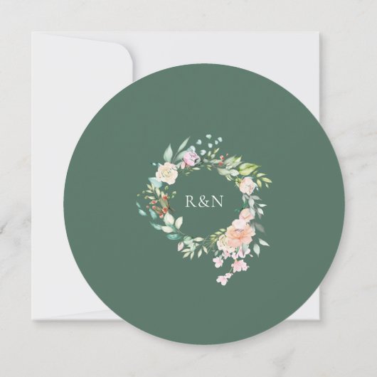 Waterverf Groene Bloemige Trouw Uitnodiging (Achterkant)