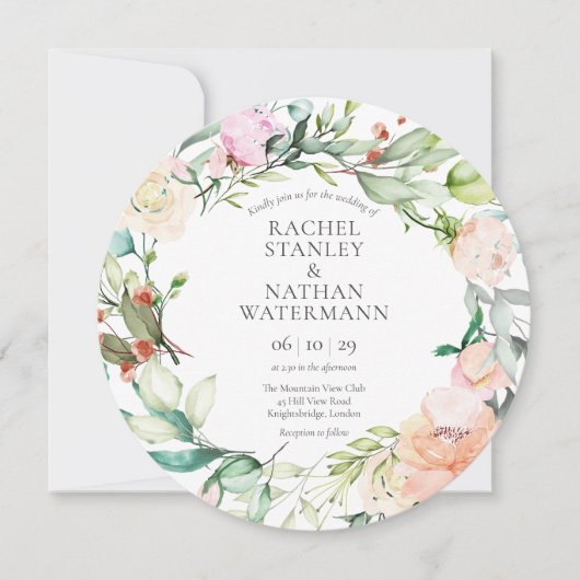 Waterverf Groene Bloemige Trouw Uitnodiging (Voorkant)