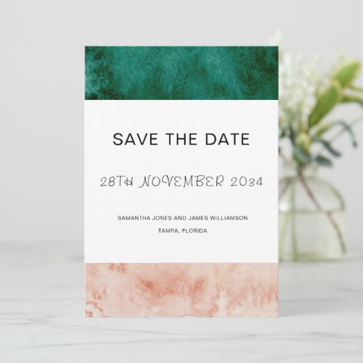 Waterverf Groene Blush roze bruiloft Save The Date (Staand voorkant)