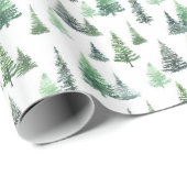 Waterverf groene bomen bospatroon cadeaupapier (Rol Hoek)