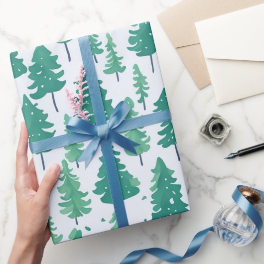 Waterverf Groene Bomen Kerst Patroon Cadeaupapier (Geschenken)