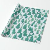 Waterverf Groene Bomen Kerst Patroon Cadeaupapier (Uitgerold)