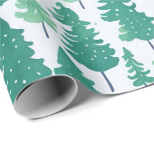 Waterverf Groene Bomen Kerst Patroon Cadeaupapier (Rol Hoek)