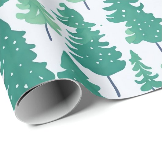 Waterverf Groene Bomen Kerst Patroon Cadeaupapier (Rol Hoek)
